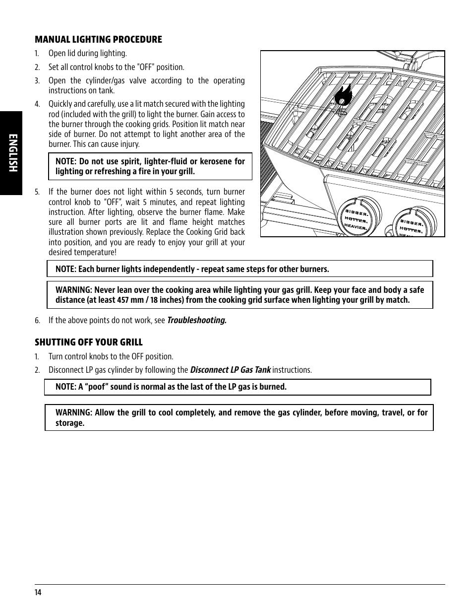 English | Pit Boss 45 Inch Portable Gas Grill Owners Guide User Manual | Page 14 / 40