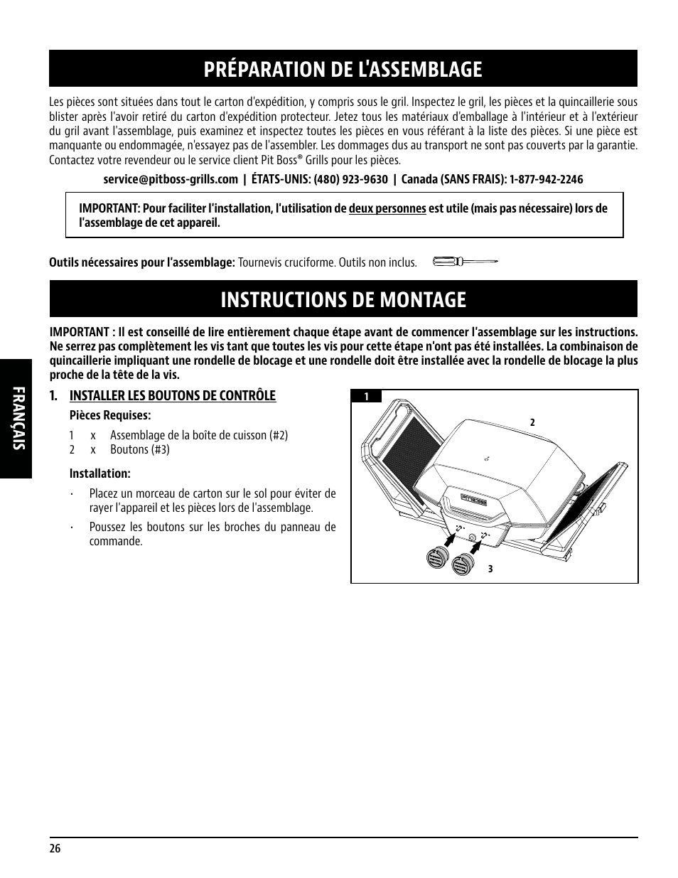 Préparation de l'assemblage, Instructions de montage, Français | Pit Boss 45 Inch Portable Gas Grill Owners Guide User Manual | Page 26 / 40