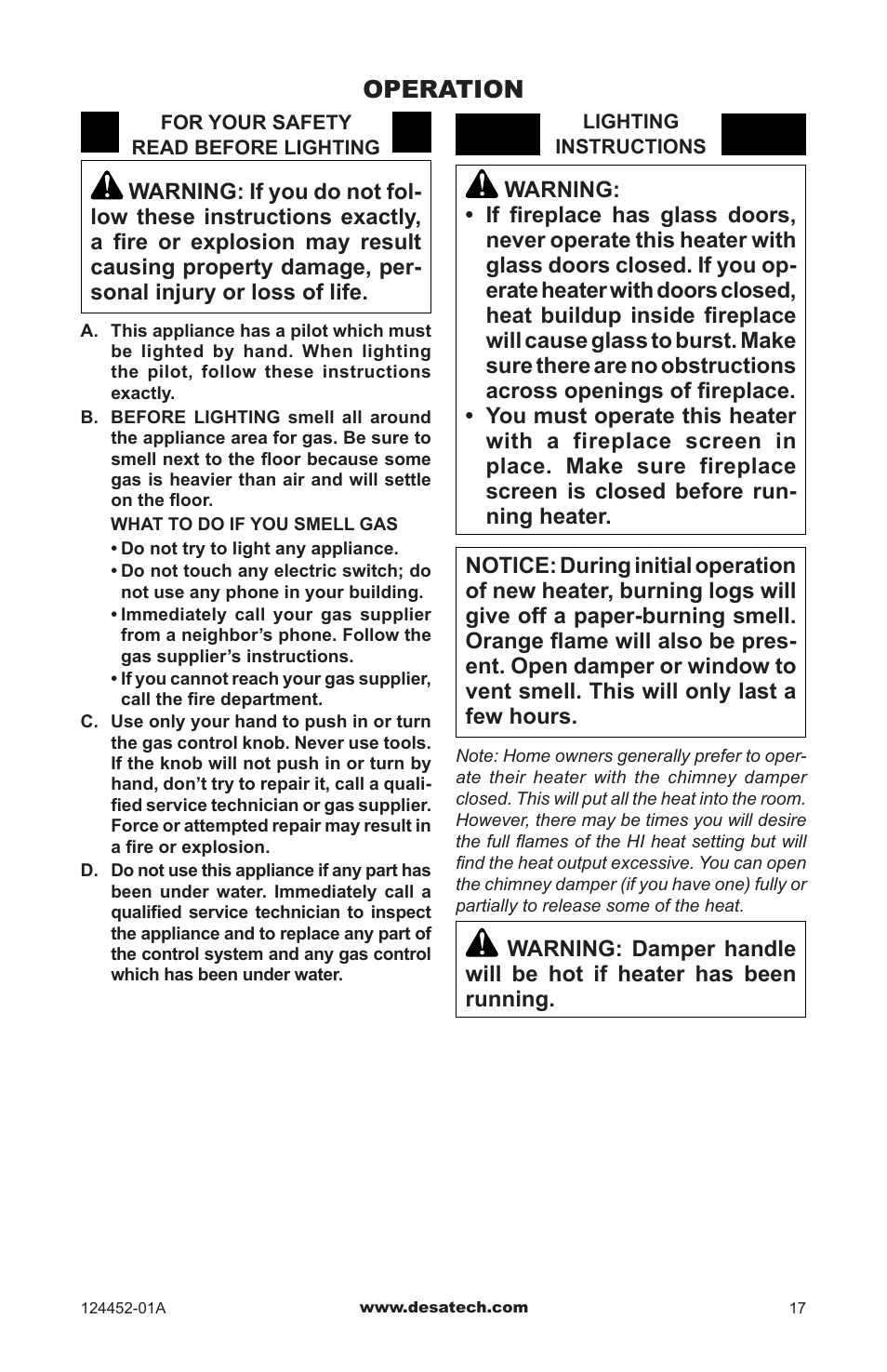 Operation | Desa VyS18NC User Manual | Page 17 / 32