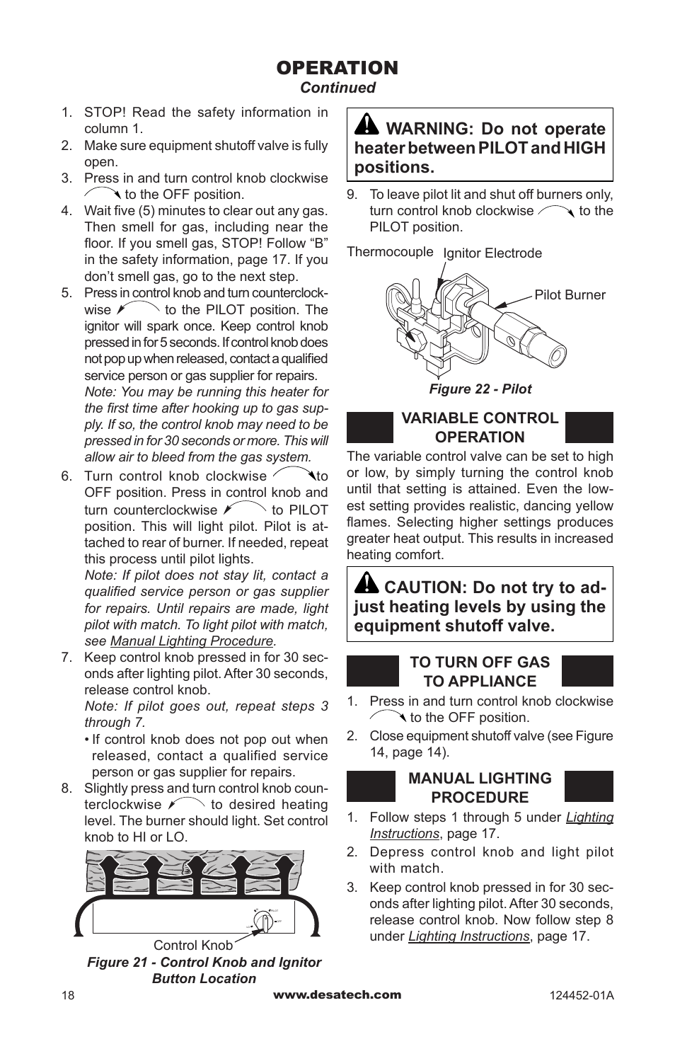 Operation | Desa VyS18NC User Manual | Page 18 / 32