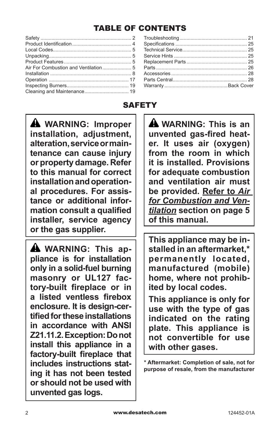 Safety | Desa VyS18NC User Manual | Page 2 / 32
