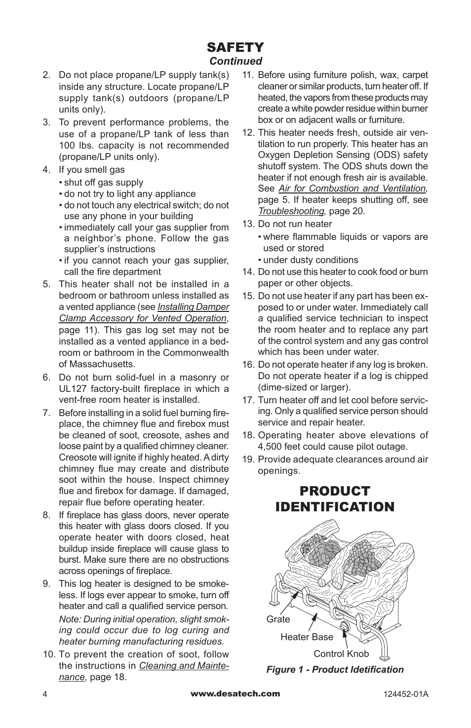 Product identification, Safety | Desa VyS18NC User Manual | Page 4 / 32