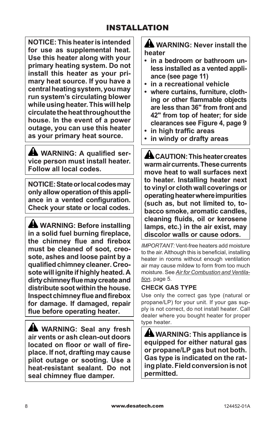 Installation | Desa VyS18NC User Manual | Page 8 / 32