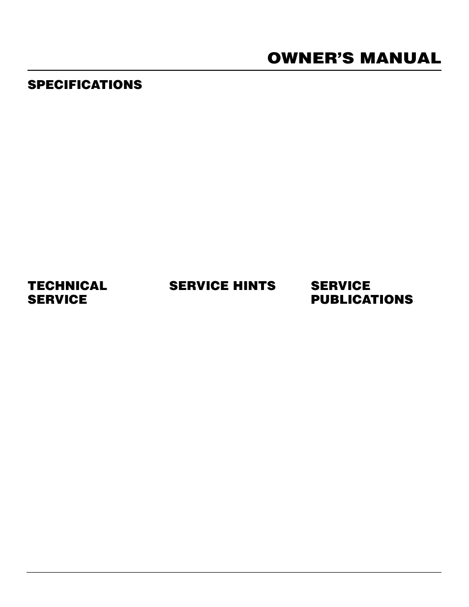 Owner’s manual, Specifications service publications, Technical service service hints | Desa FA-10BA User Manual | Page 17 / 26