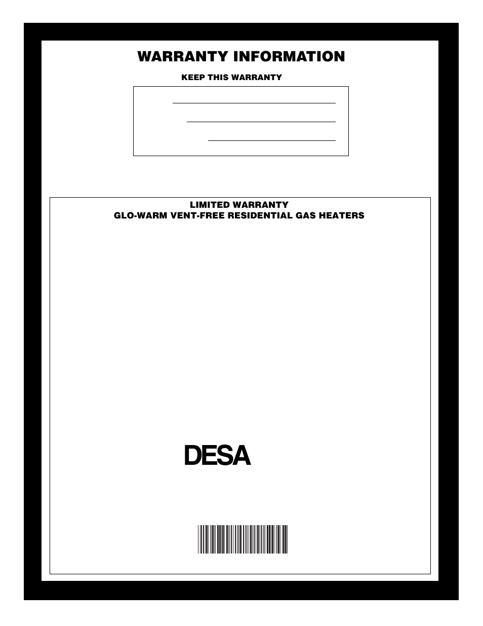 Warranty information | Desa FA-10BA User Manual | Page 26 / 26