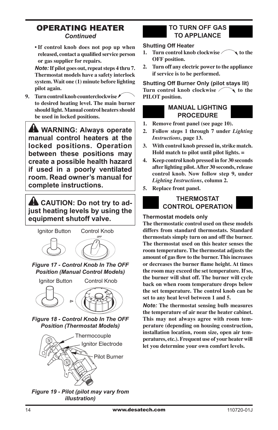 Operating heater | Desa VN600BA User Manual | Page 14 / 28