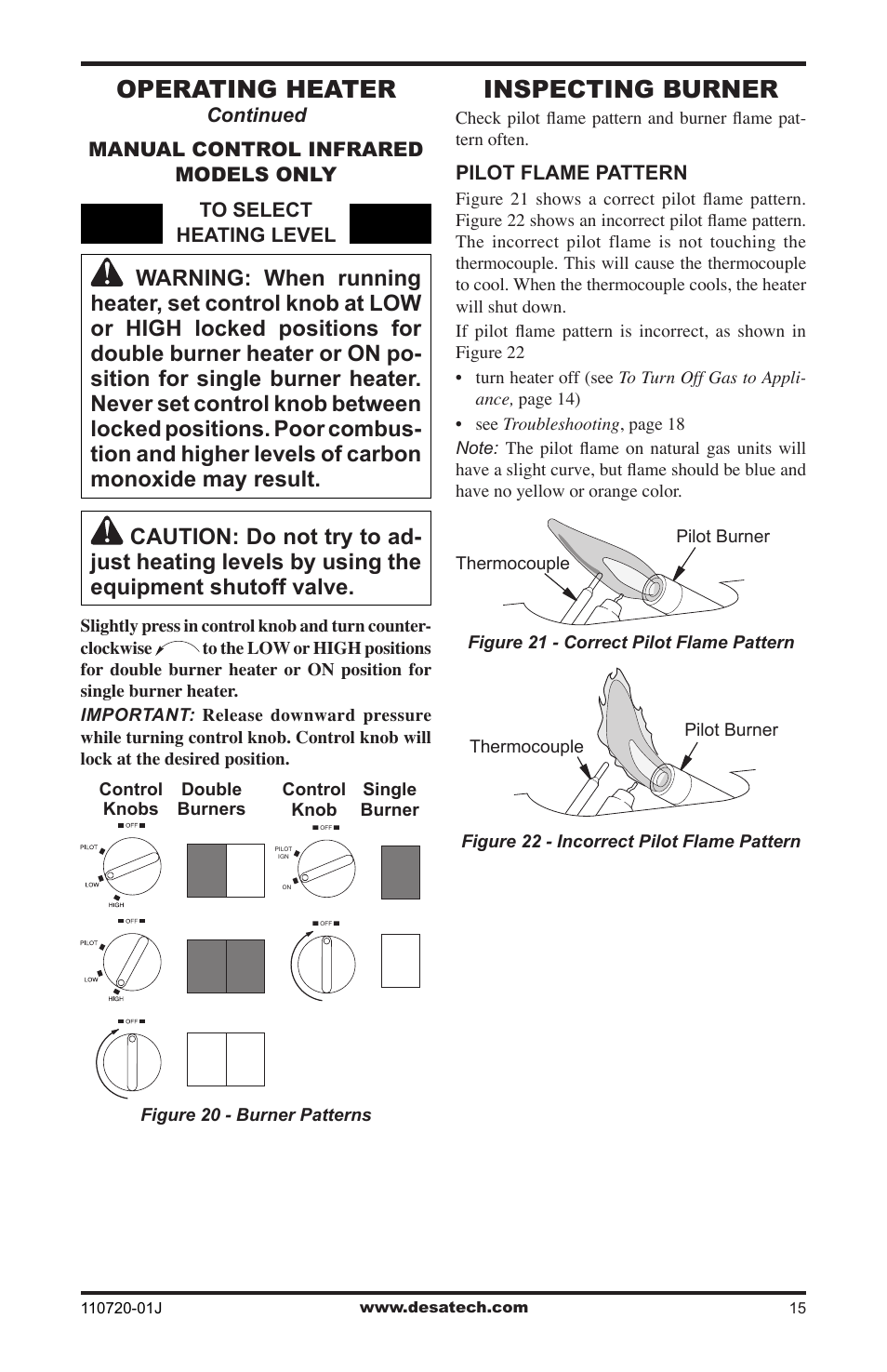 Inspecting burner, Operating heater | Desa VN600BA User Manual | Page 15 / 28