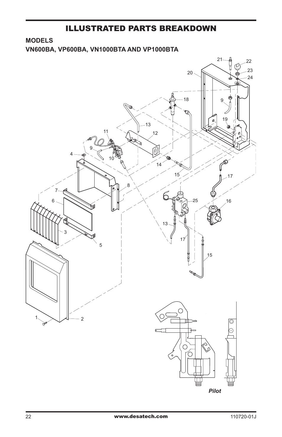 Illustrated parts breakdown and parts list, Illustrated parts breakdown | Desa VN600BA User Manual | Page 22 / 28