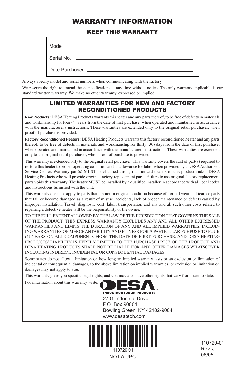 Warranty information, Keep this warranty | Desa VN600BA User Manual | Page 28 / 28