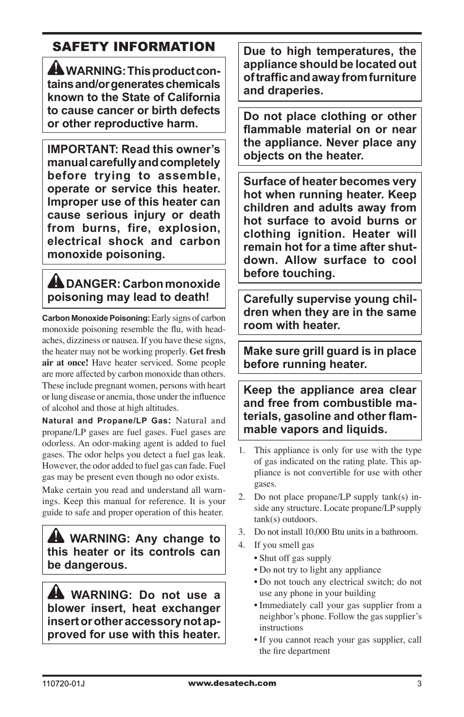 Safety information | Desa VN600BA User Manual | Page 3 / 28