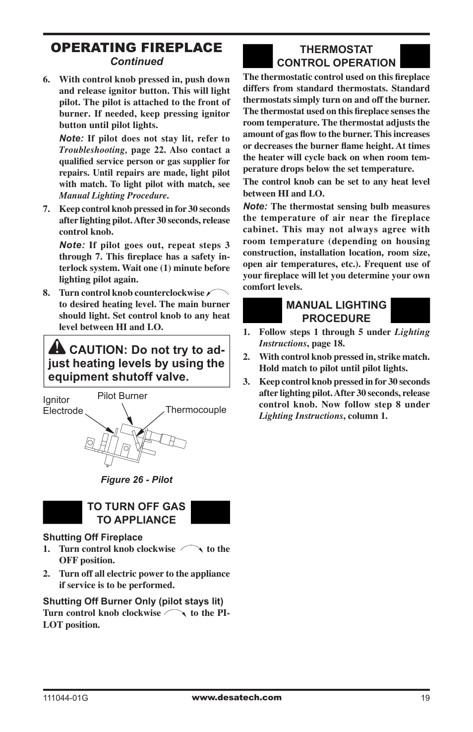 Operating fireplace | Desa CGCFTN User Manual | Page 19 / 32