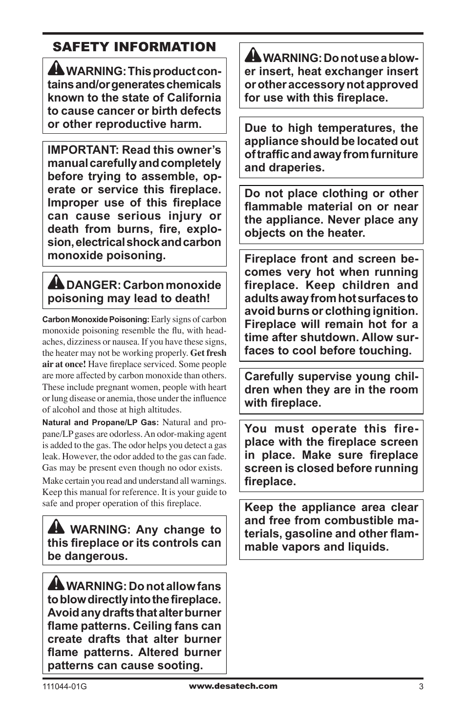 Safety information | Desa CGCFTN User Manual | Page 3 / 32