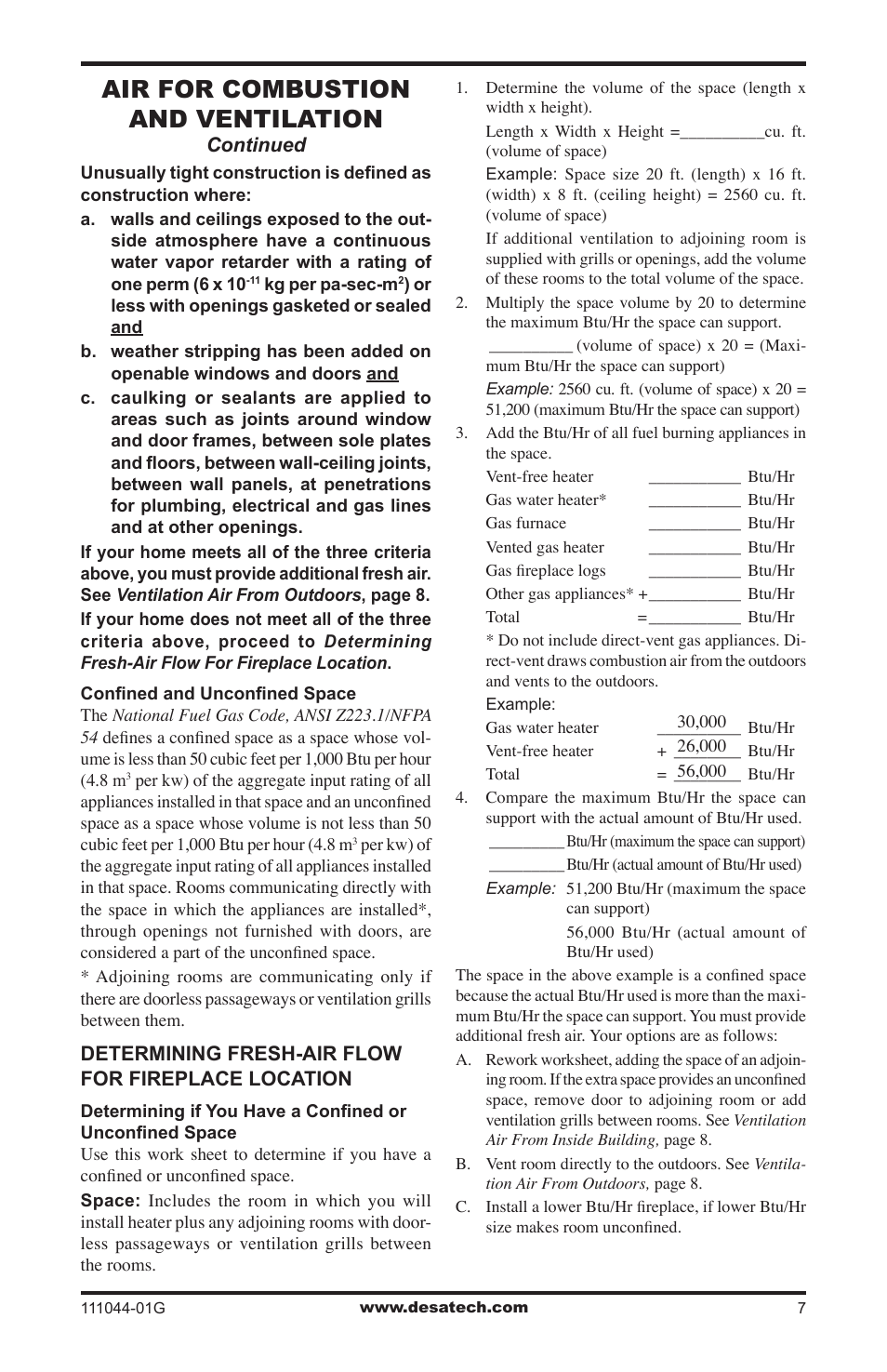 Air for combustion and ventilation | Desa CGCFTN User Manual | Page 7 / 32