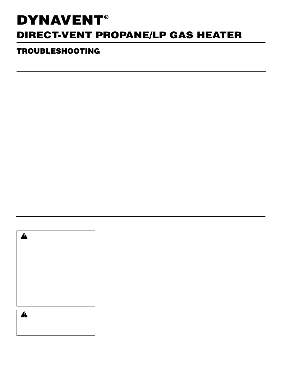 Dynavent, Direct-vent propane/lp gas heater, Troubleshooting | Desa DNV25PB User Manual | Page 16 / 30