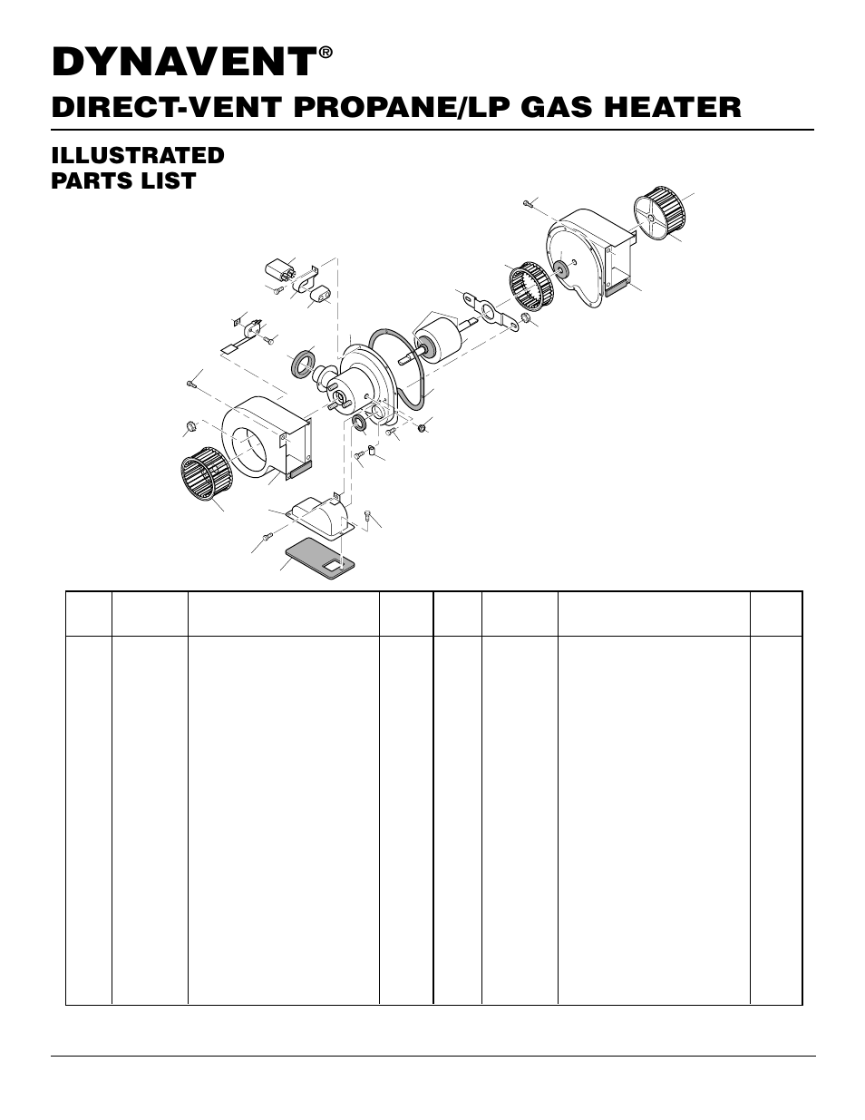 Dynavent, Direct-vent propane/lp gas heater, Illustrated parts list | Desa DNV25PB User Manual | Page 28 / 30