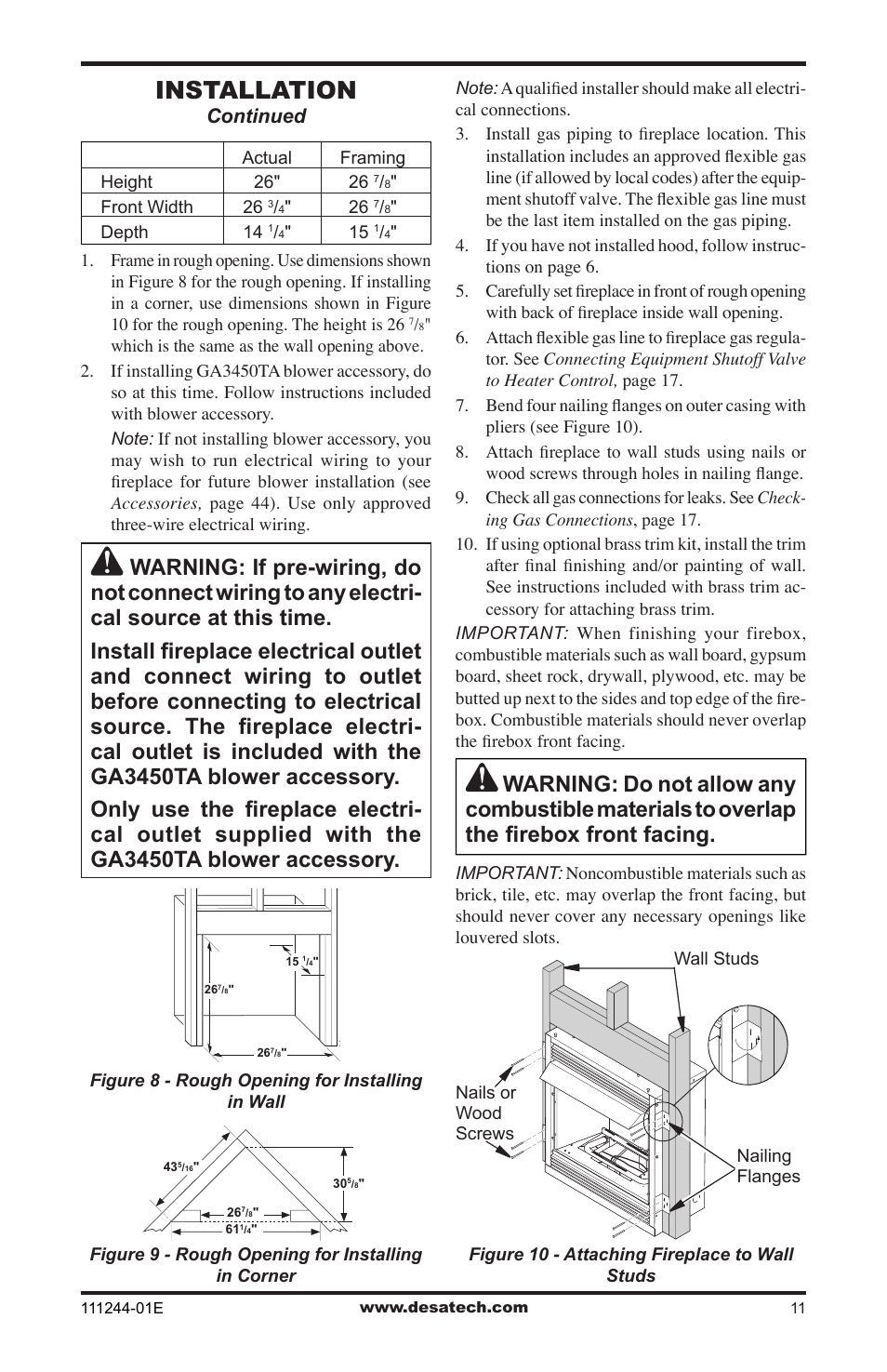 Installation, Continued | Desa DCFTNA User Manual | Page 11 / 48