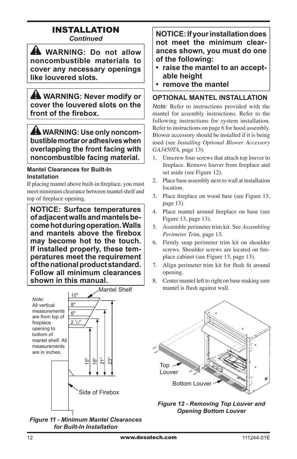 Installation | Desa DCFTNA User Manual | Page 12 / 48