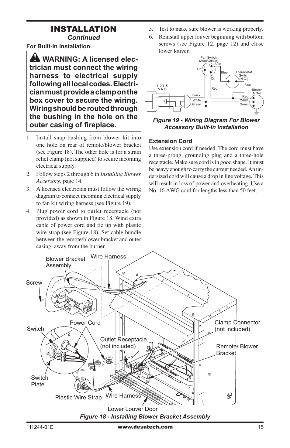 Installation, Continued | Desa DCFTNA User Manual | Page 15 / 48