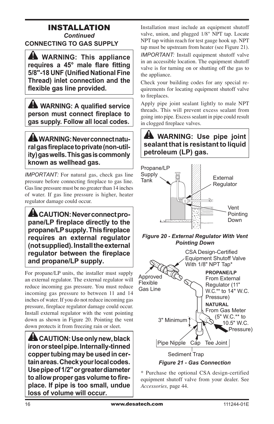 Installation | Desa DCFTNA User Manual | Page 16 / 48