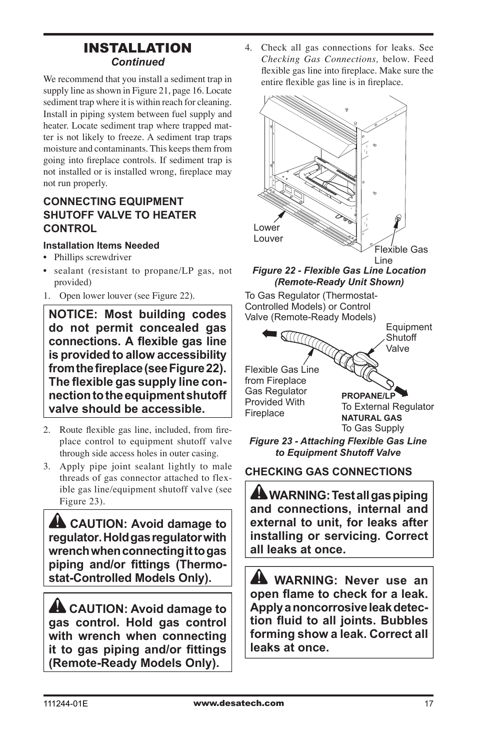 Installation | Desa DCFTNA User Manual | Page 17 / 48