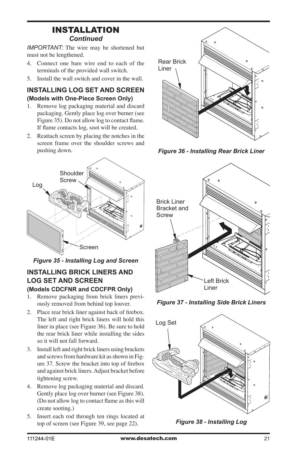 Installation | Desa DCFTNA User Manual | Page 21 / 48