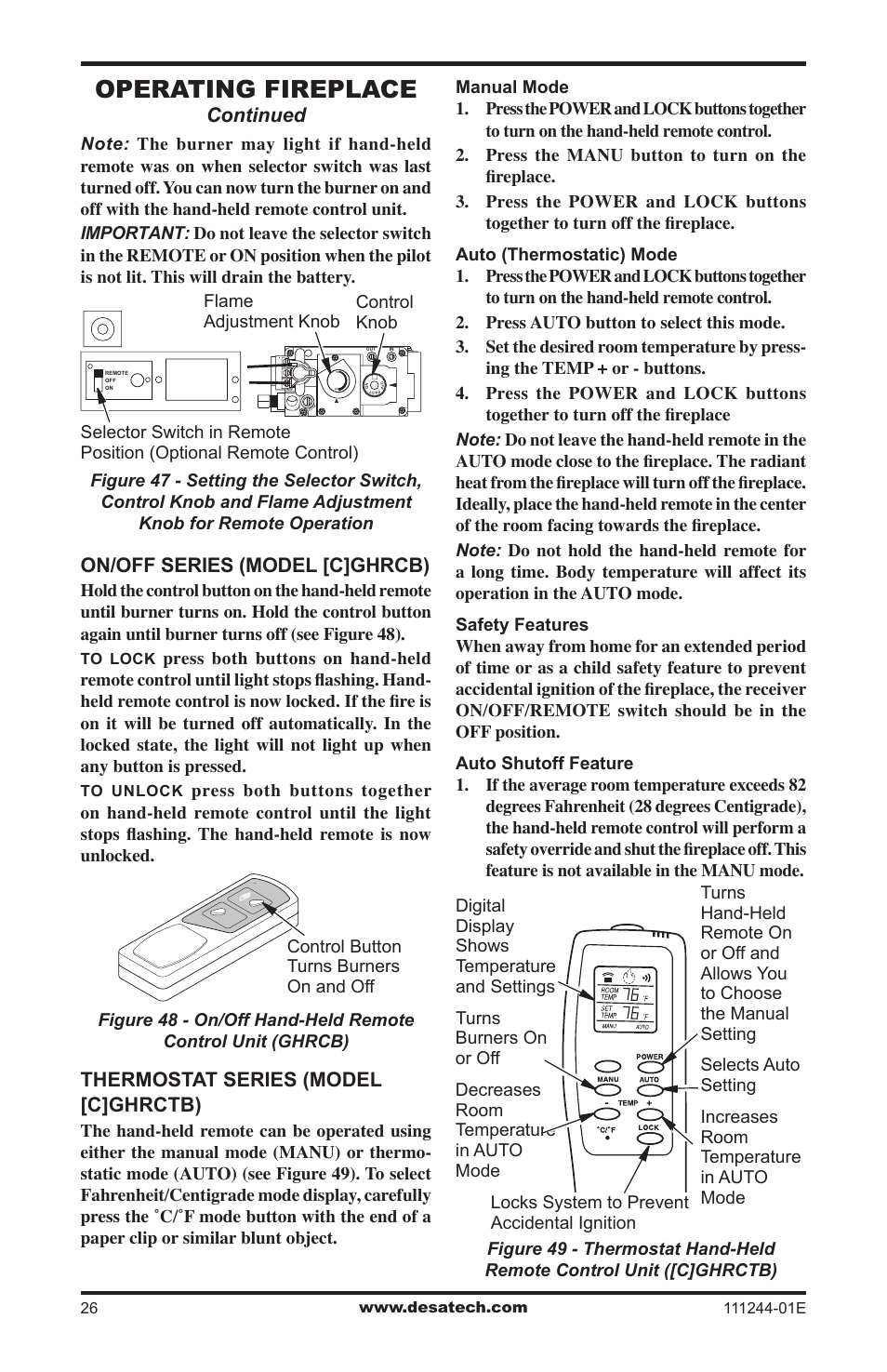 Operating fireplace | Desa DCFTNA User Manual | Page 26 / 48