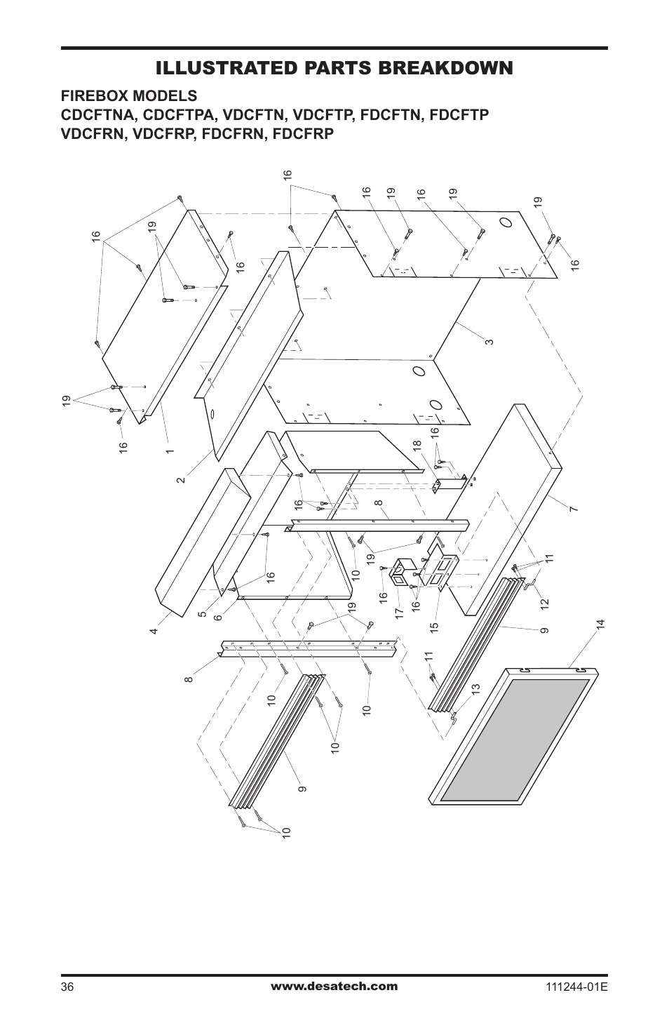 Illustrated parts breakdown and parts list, Illustrated parts breakdown | Desa DCFTNA User Manual | Page 36 / 48