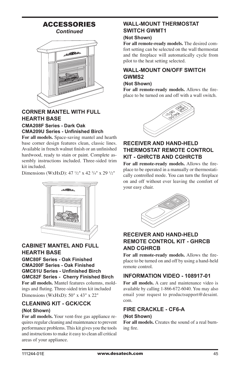 Accessories | Desa DCFTNA User Manual | Page 45 / 48