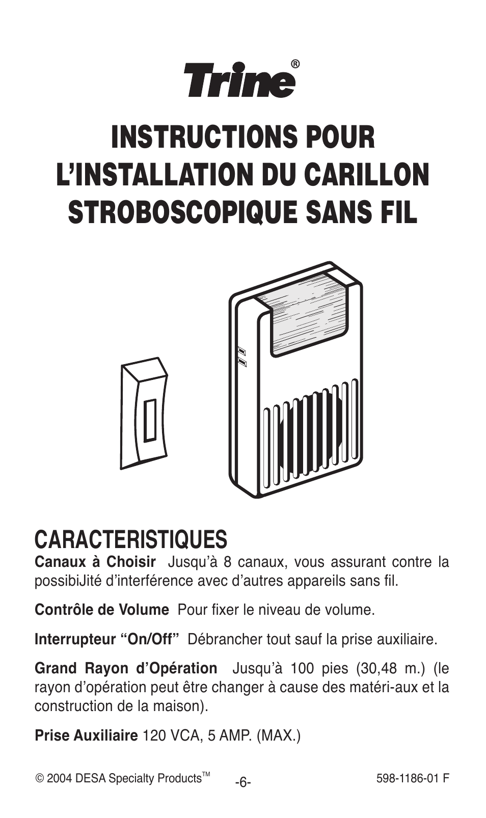 Caracteristiques | Desa TRINE 598-1186-01 User Manual | Page 6 / 16