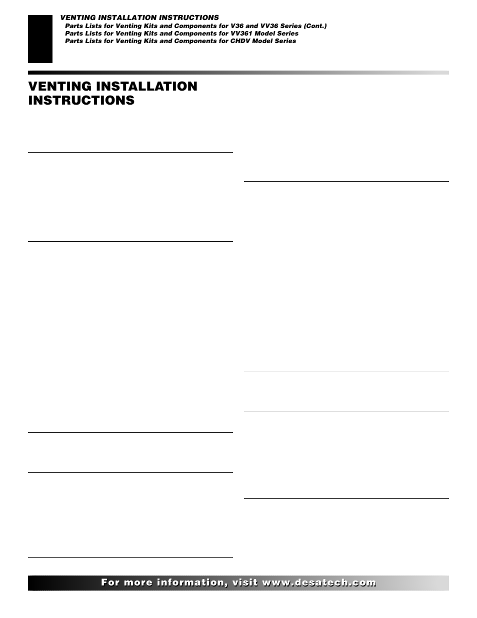Venting installation instructions, Continued | Desa CHDV36NRA User Manual | Page 16 / 40