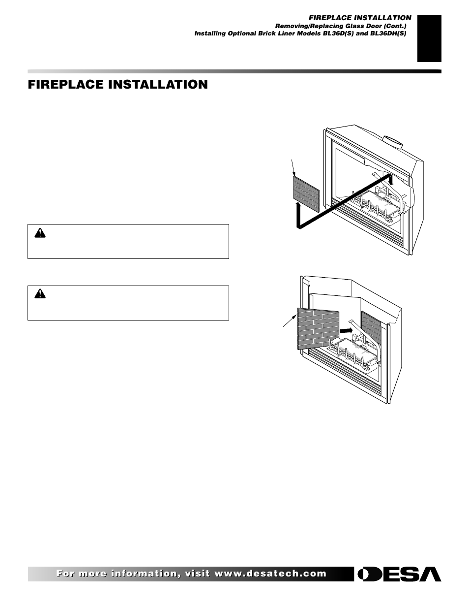 Fireplace installation, Continued | Desa CHDV36NRA User Manual | Page 23 / 40