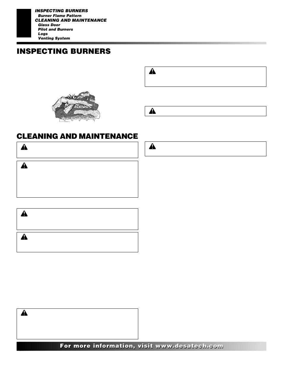 Cleaning and maintenance, Inspecting burners | Desa CHDV36NRA User Manual | Page 28 / 40