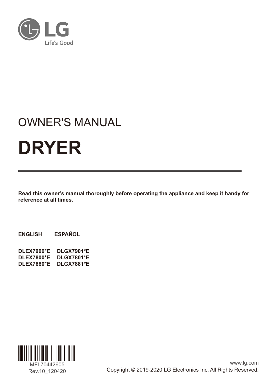 LG 27 Inch Electric Smart Dryer Owner Manual User Manual | 128 pages