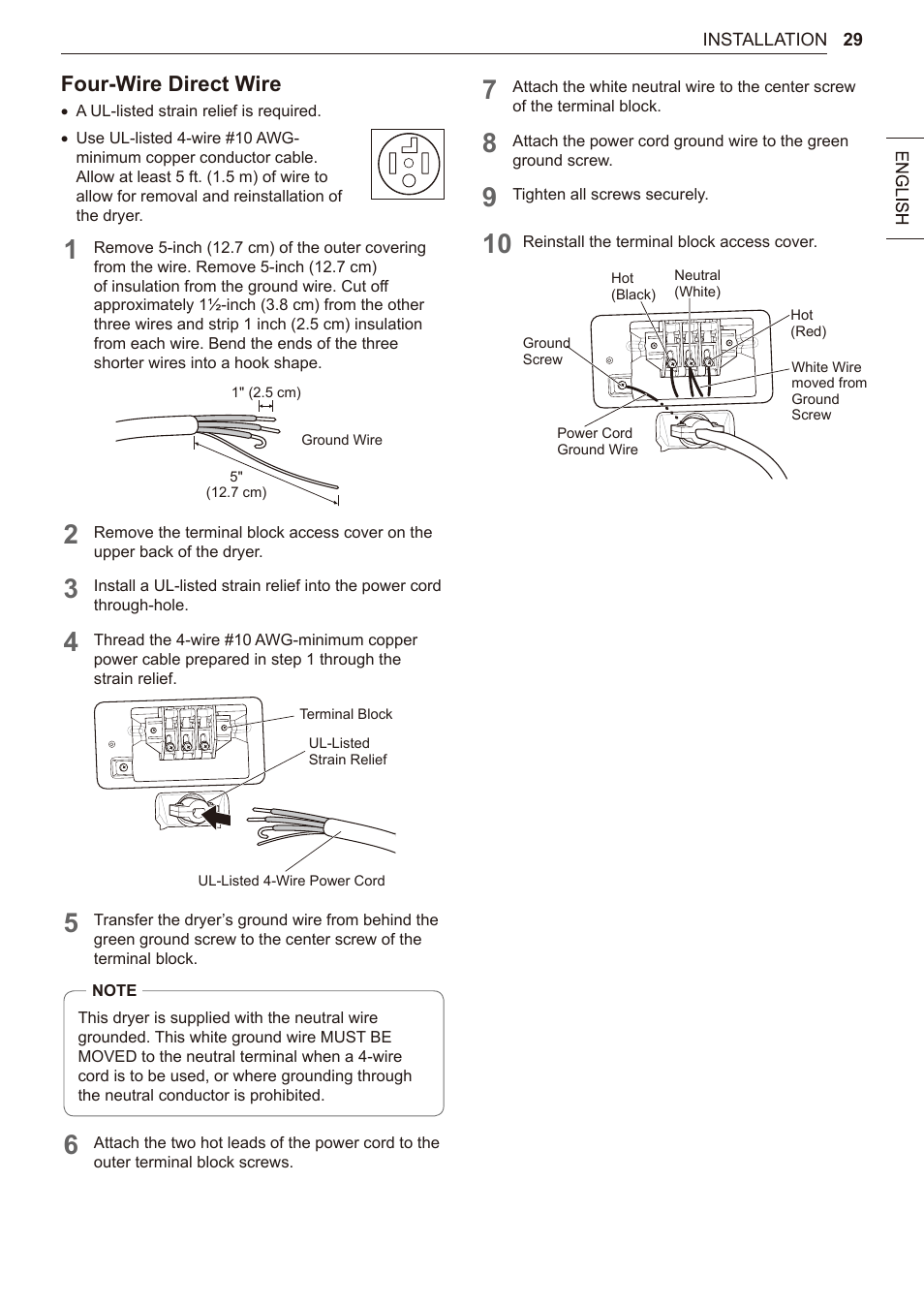 Four-wire direct wire | LG 27 Inch Electric Smart Dryer Owner Manual User Manual | Page 29 / 128