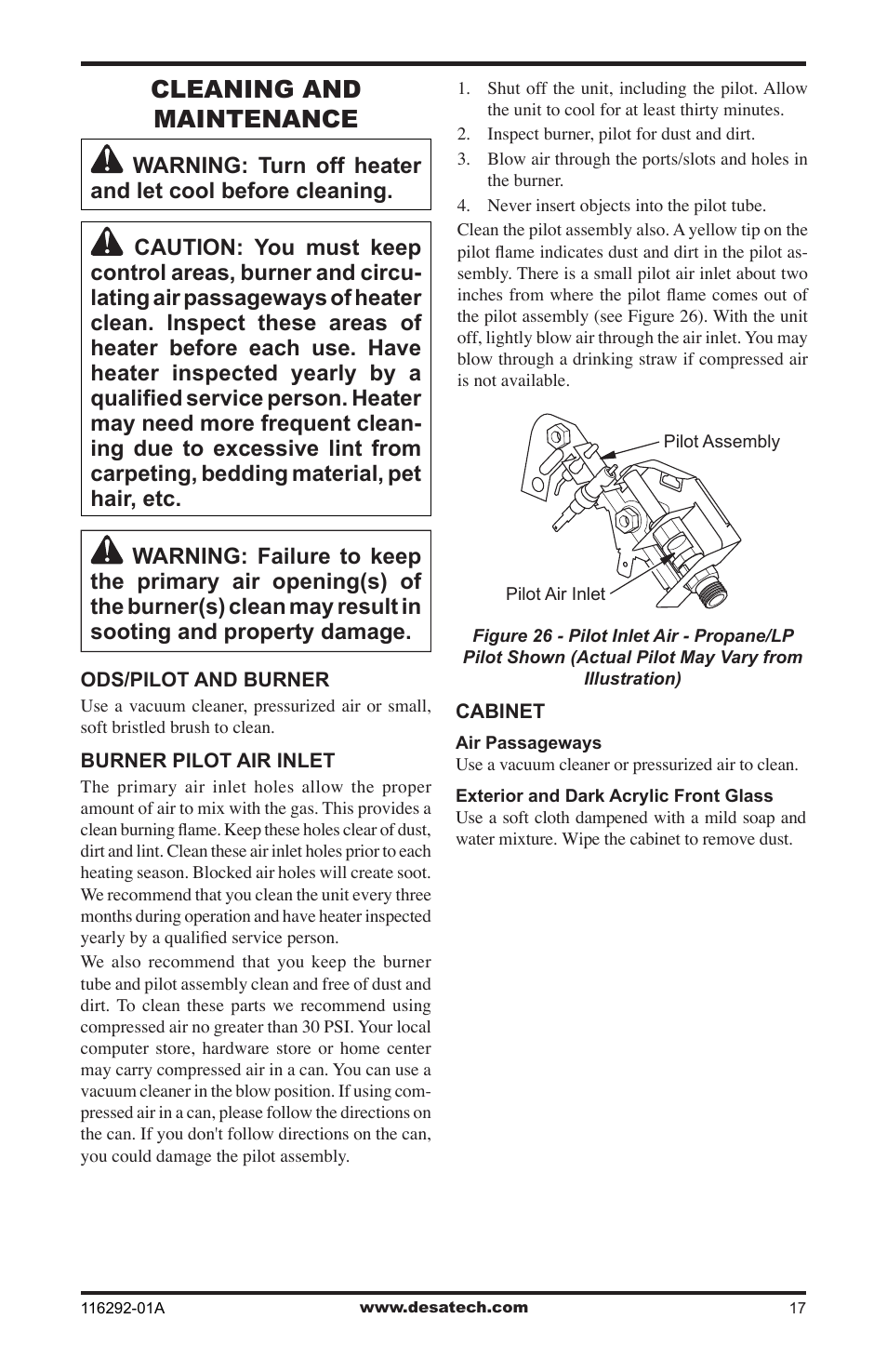 Cleaning and maintenance | Desa VSL18NT User Manual | Page 17 / 56