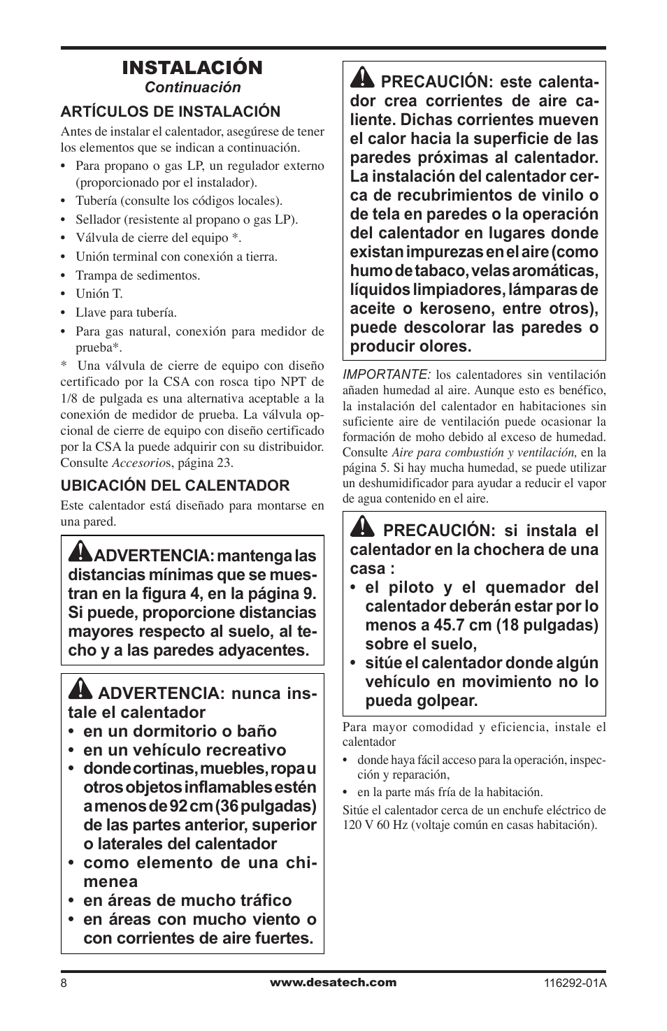 Instalación | Desa VSL18NT User Manual | Page 36 / 56