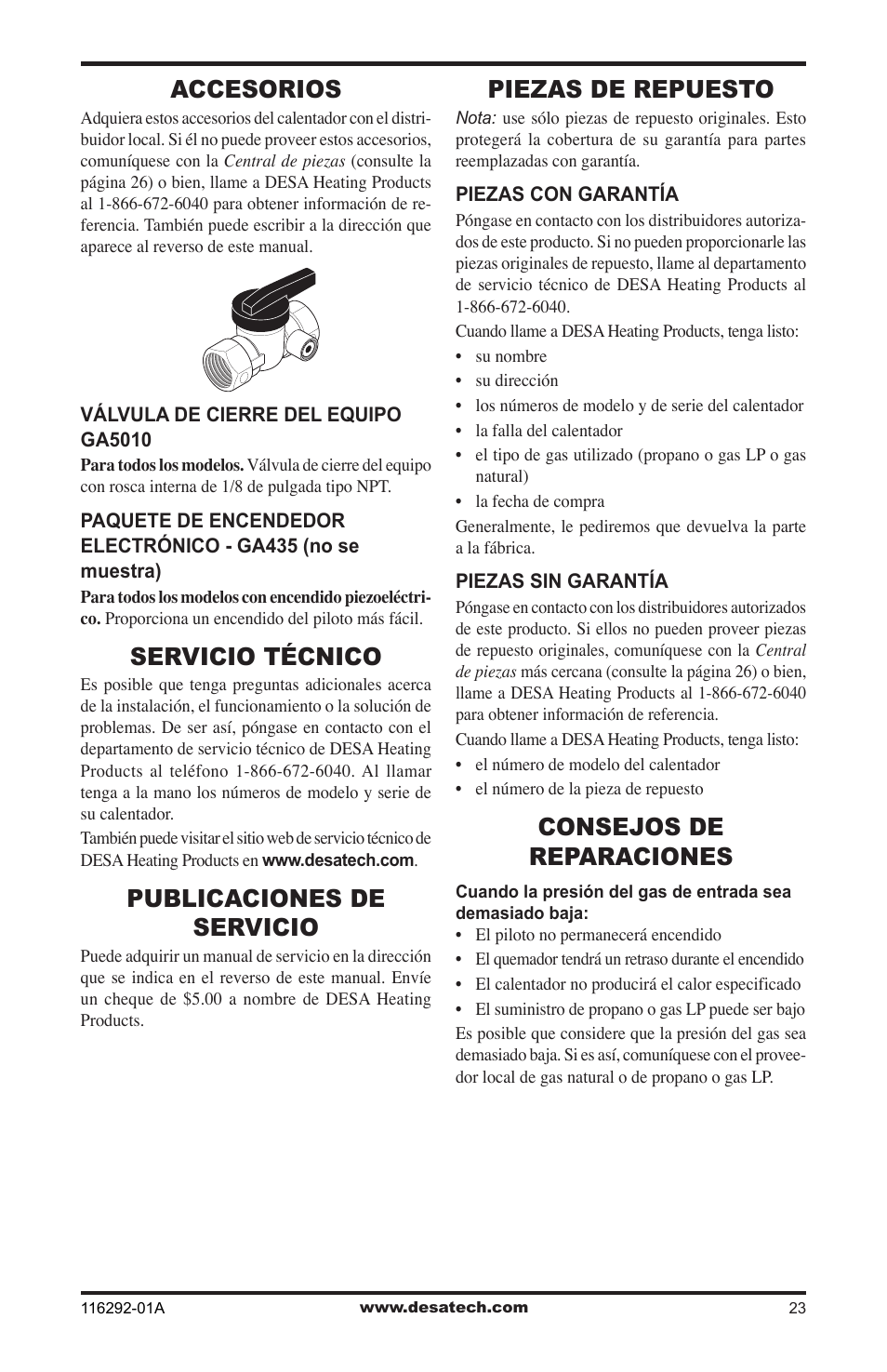 Accesorios, Servicio técnico, Publicaciones de servicio | Piezas de repuesto, Consejos de reparaciones | Desa VSL18NT User Manual | Page 51 / 56