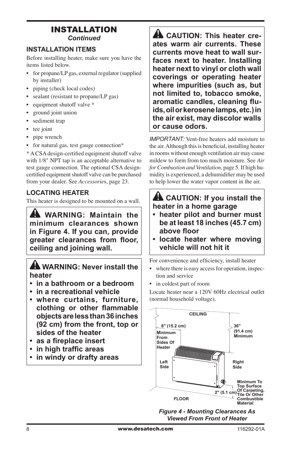 Installation | Desa VSL18NT User Manual | Page 8 / 56