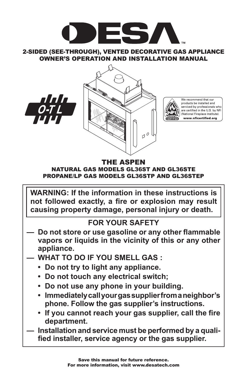 Desa GL36STEP User Manual | 20 pages
