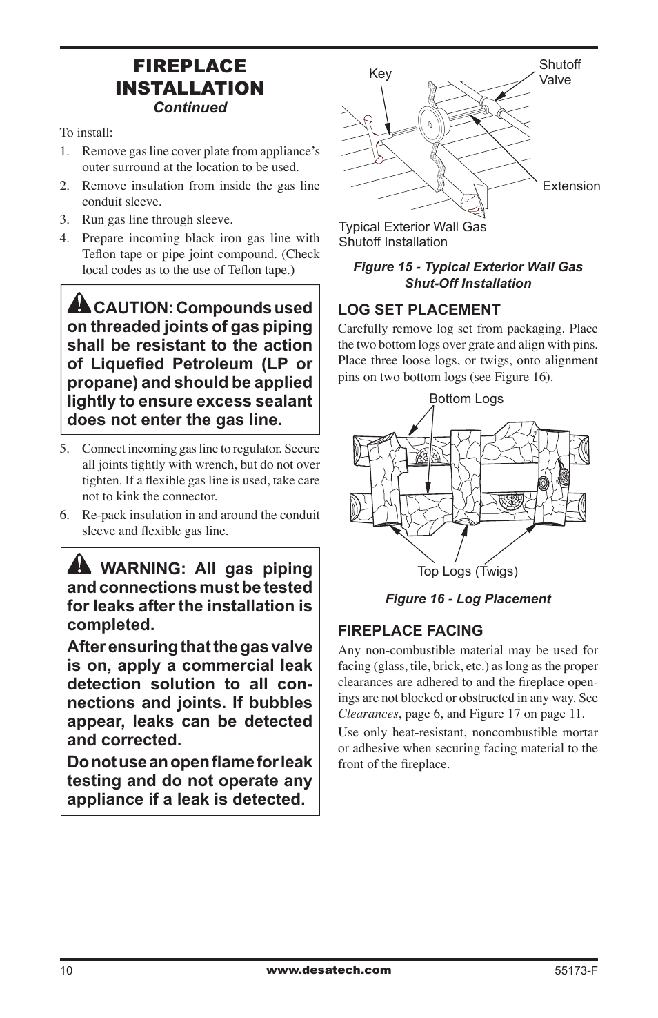 Fireplace installation | Desa GL36STEP User Manual | Page 10 / 20