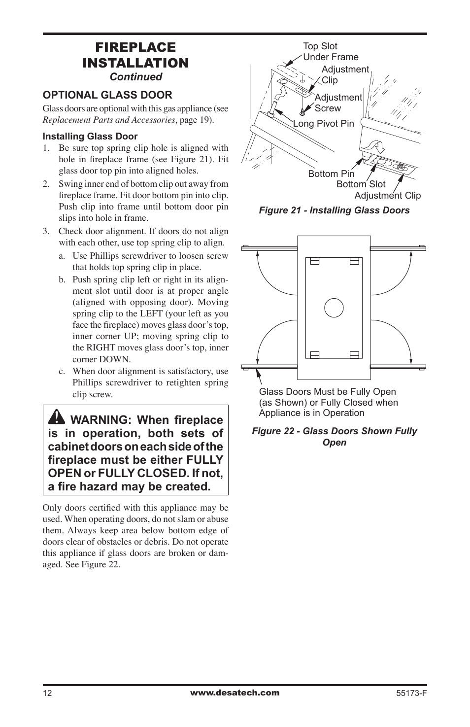 Fireplace installation | Desa GL36STEP User Manual | Page 12 / 20