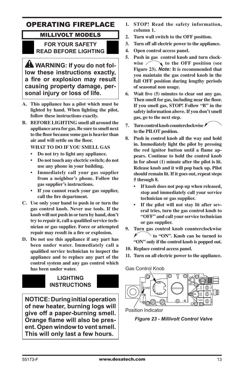Operating fireplace | Desa GL36STEP User Manual | Page 13 / 20