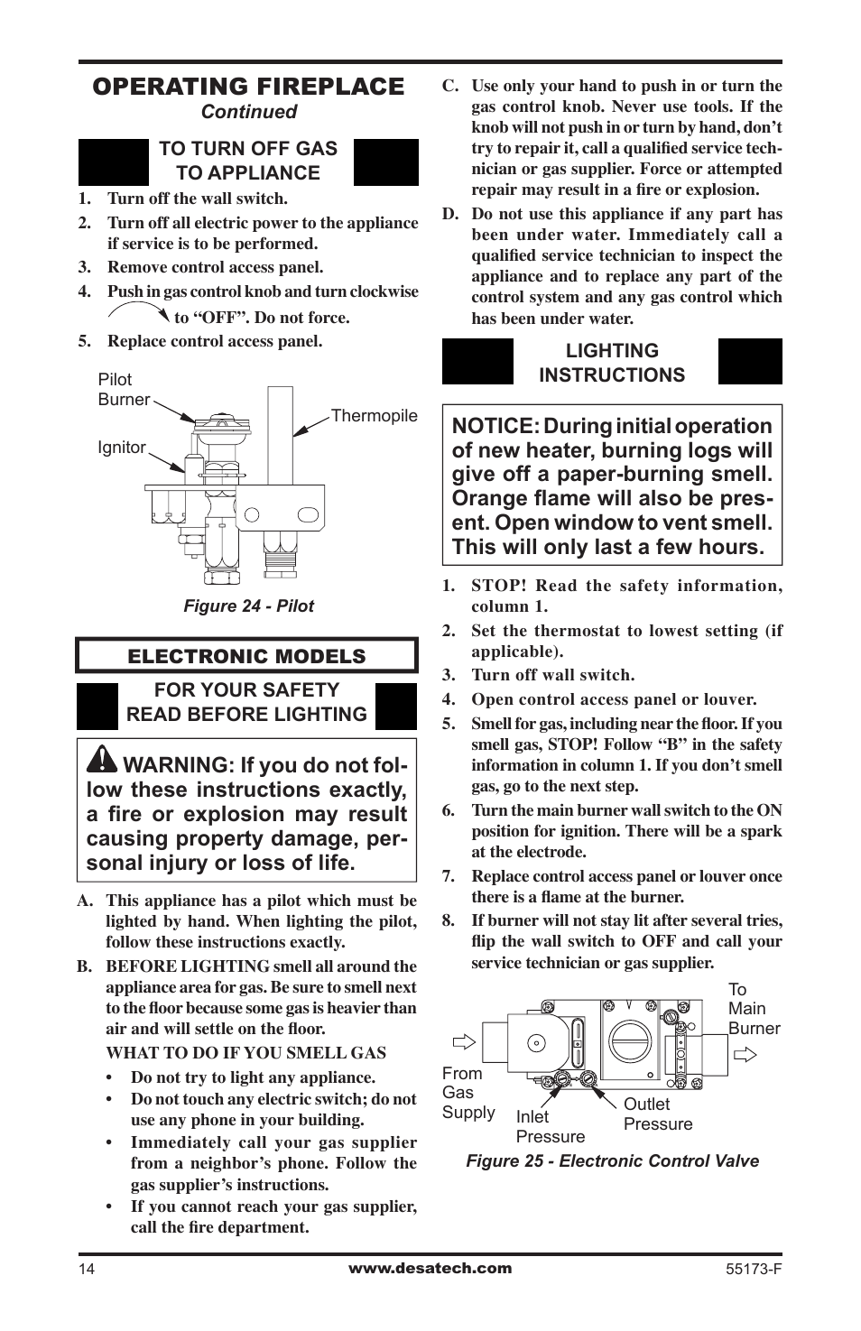 Operating fireplace | Desa GL36STEP User Manual | Page 14 / 20