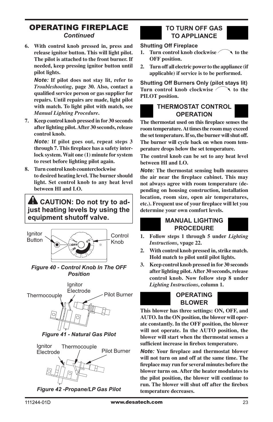 Operating fireplace | Desa CDCFTP User Manual | Page 23 / 48