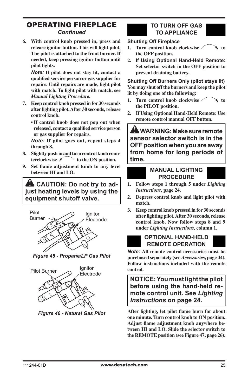 Operating fireplace | Desa CDCFTP User Manual | Page 25 / 48