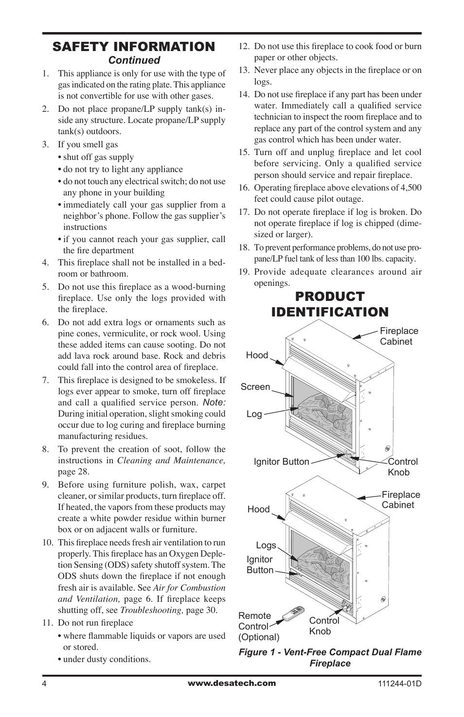 Product identification, Safety information | Desa CDCFTP User Manual | Page 4 / 48