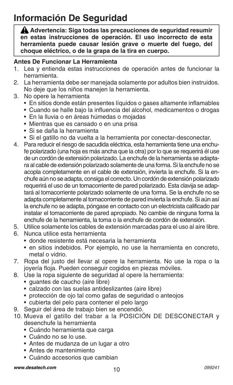 Información de seguridad | Desa 34392 User Manual | Page 10 / 24