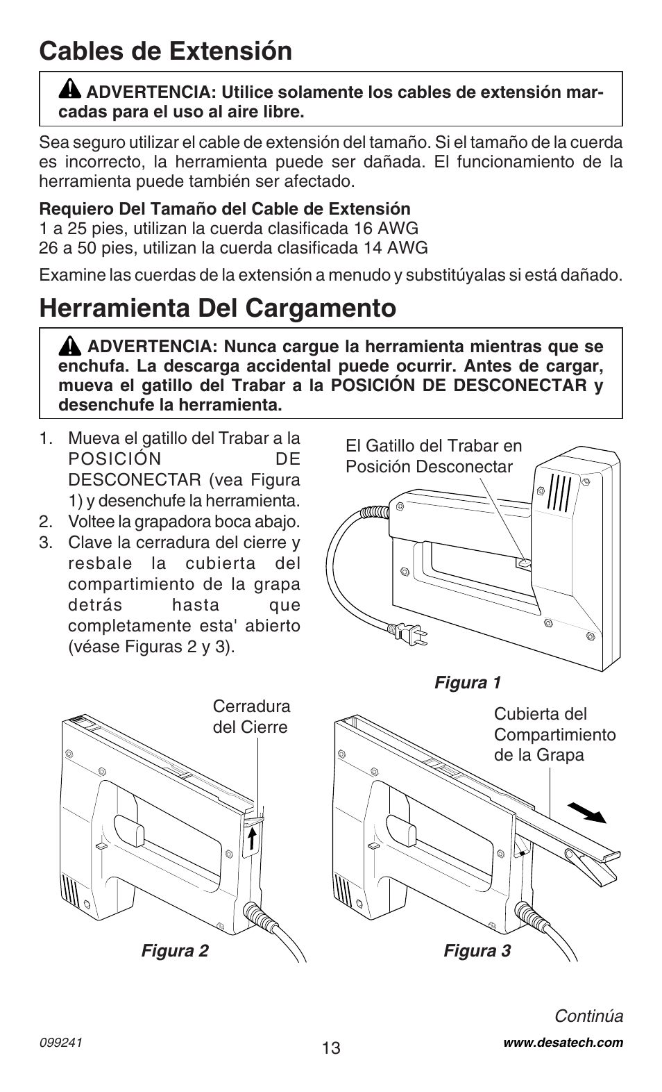 Herramienta del cargamento, Cables de extensión | Desa 34392 User Manual | Page 13 / 24