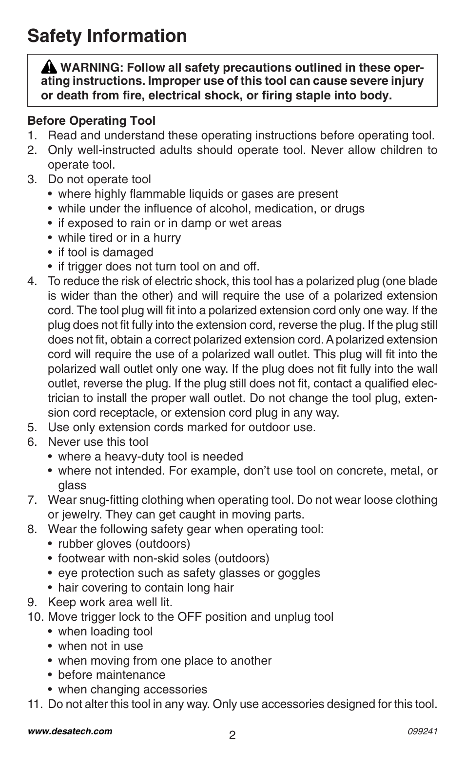Safety information | Desa 34392 User Manual | Page 2 / 24