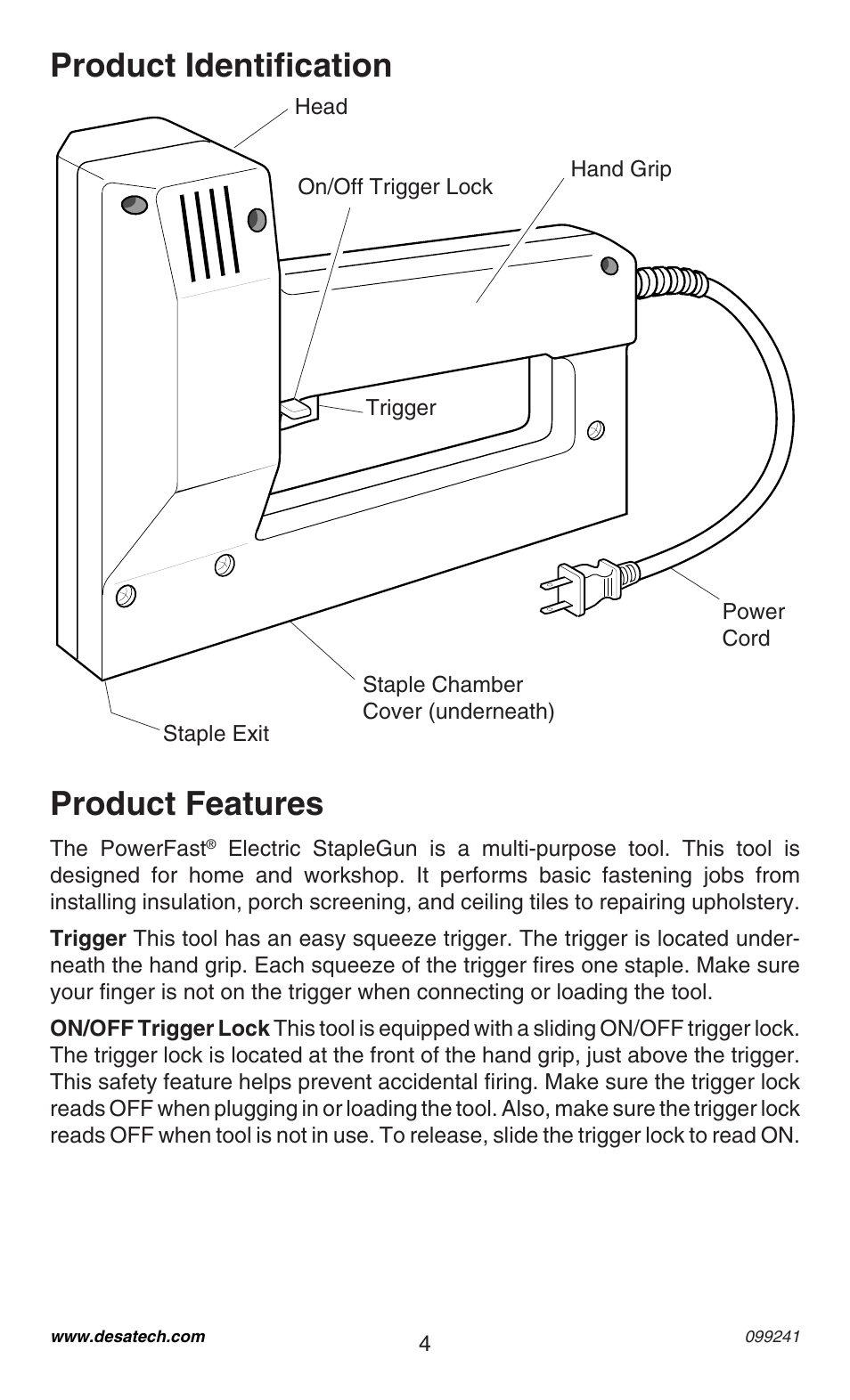 Product identification, Product features | Desa 34392 User Manual | Page 4 / 24